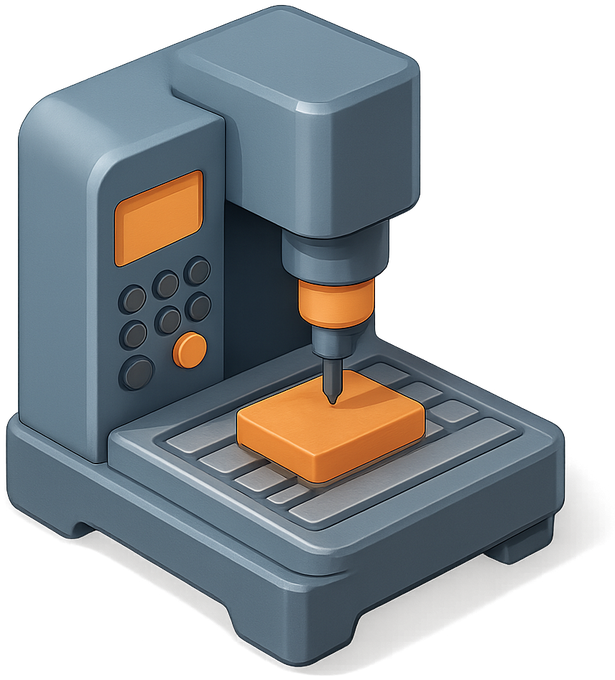 3D CNC milling machine cutting an orange block