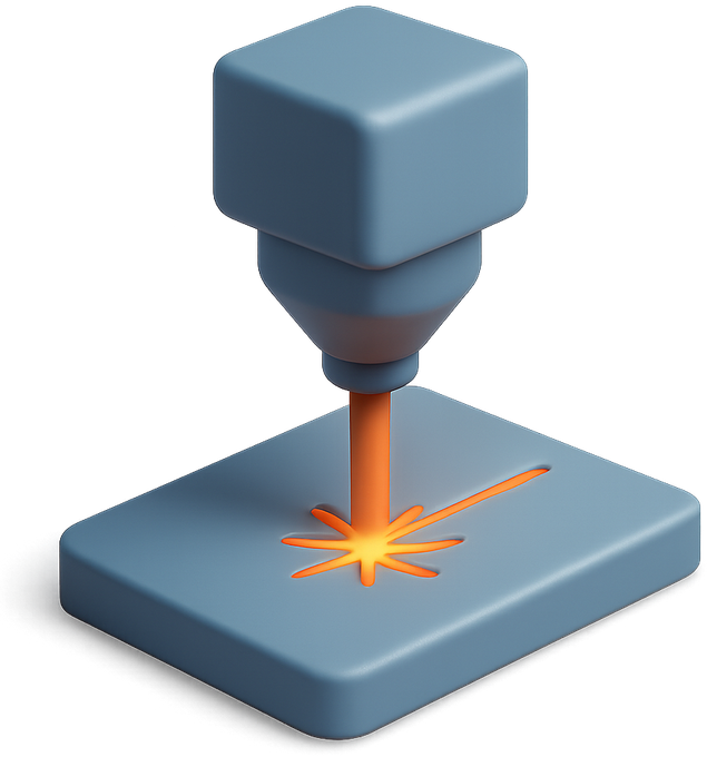 3D fiber laser cutting head firing onto a steel plate