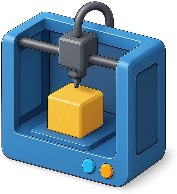 3D printer building a yellow cube