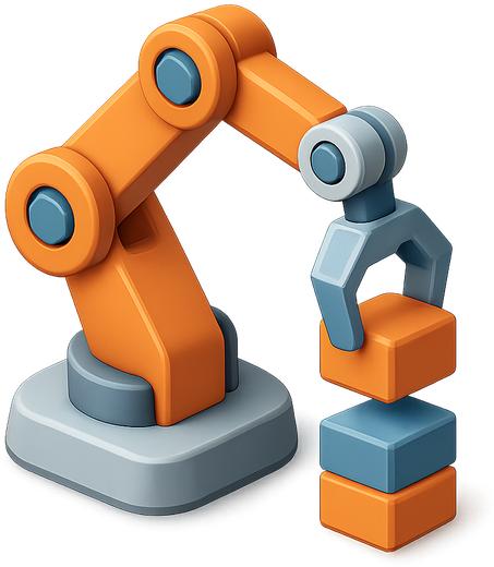 3D orange robot arm stacking blocks