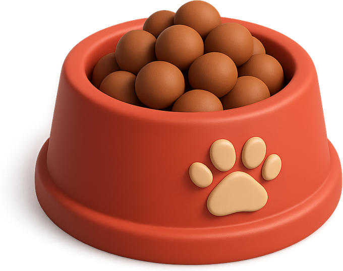 3D red food bowl full of kibble