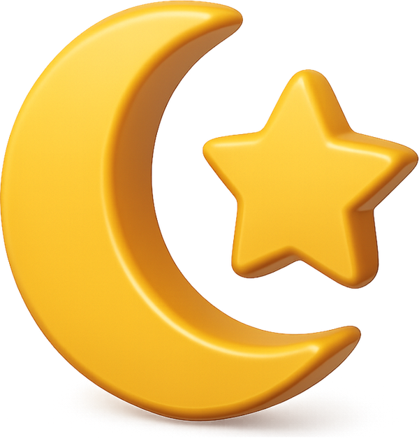 3D yellow crescent moon with a star