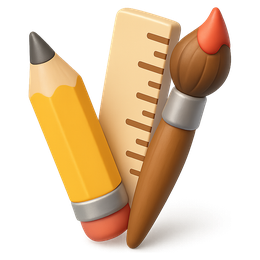 3D pencil, ruler and brush