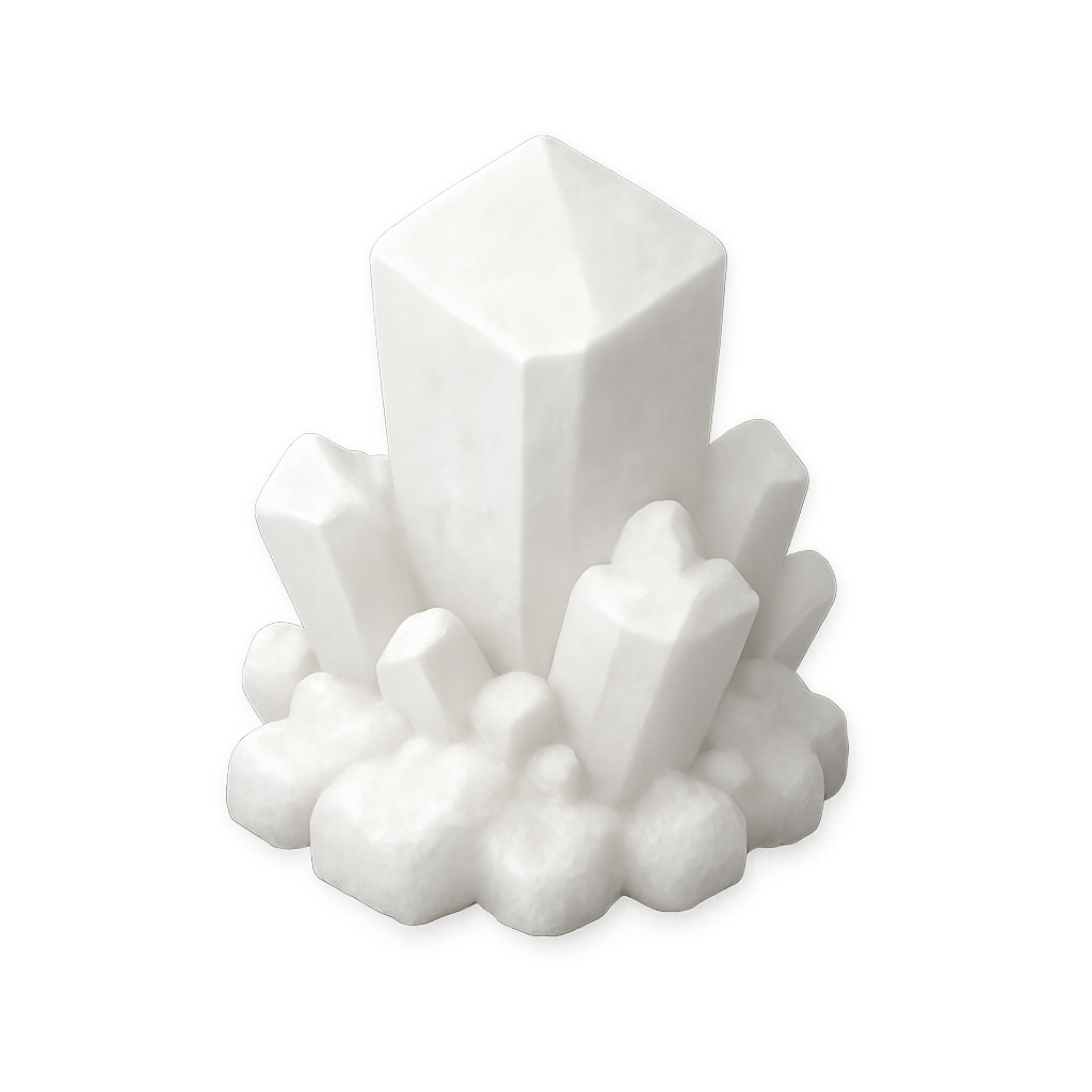 White mineral cluster with sharp geometric faces