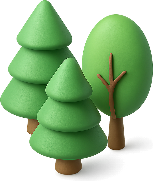 Three pine trees