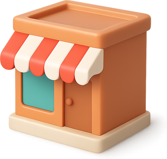 A small shop with a striped awning