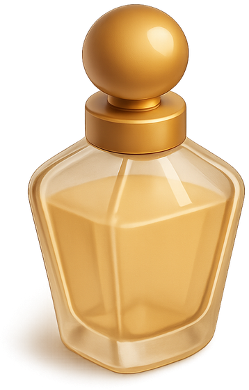 Glossy 3D glass perfume bottle with a gold cap