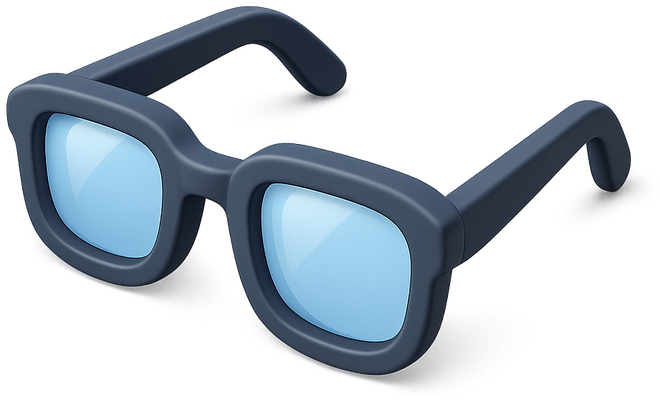 Glossy 3D black acetate frames with blue lenses