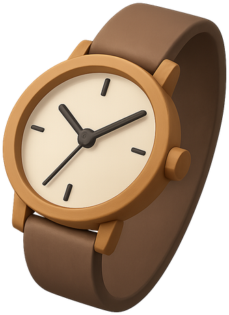 Glossy 3D wristwatch with a leather strap