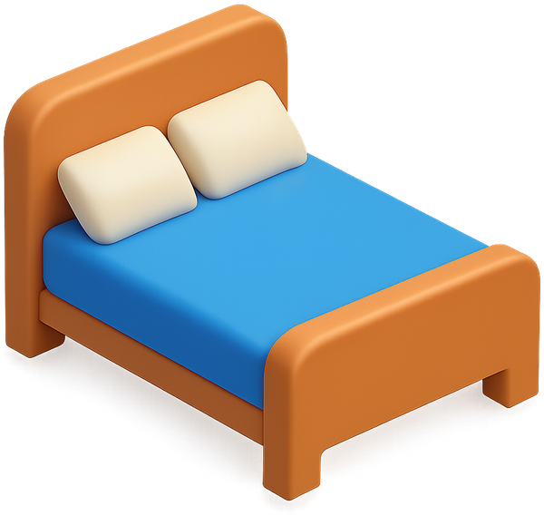 Bed with blue blanket