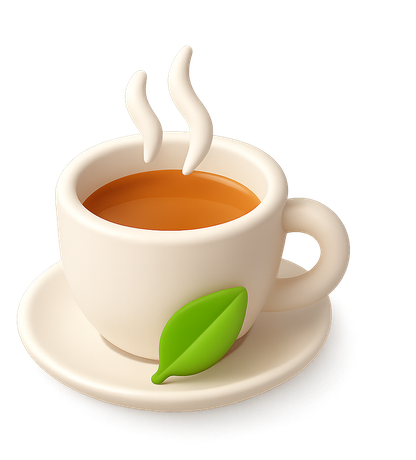 3D cup of tea with a leaf