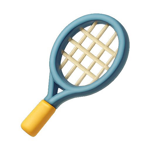 Blue tennis racket with a yellow grip