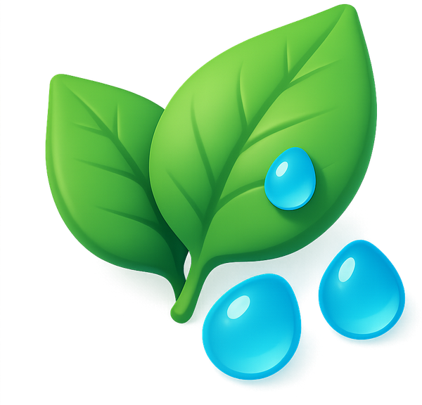 Green leaves with water drops