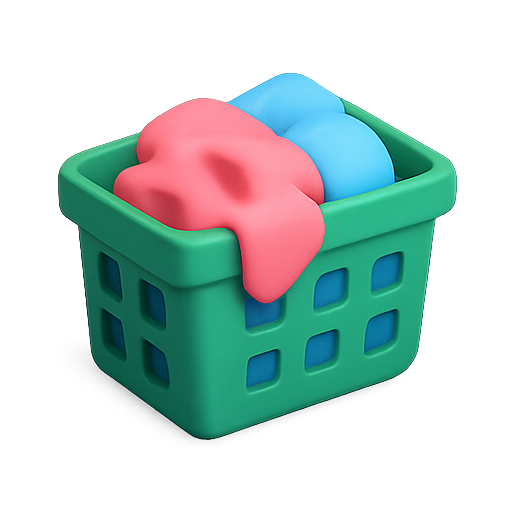 Green basket filled with colourful laundry