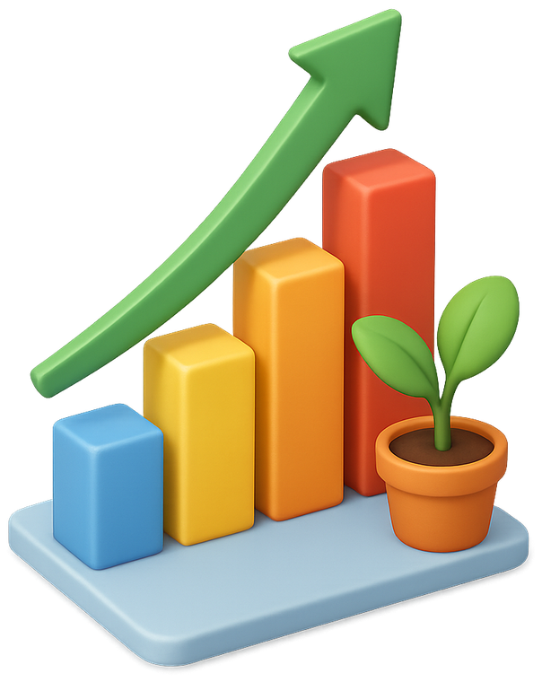 3D growth chart with a small plant