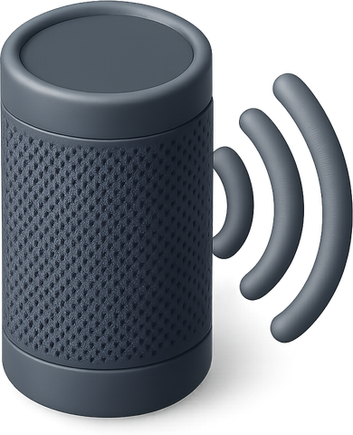 Dark grey 3D smart speaker with sound waves