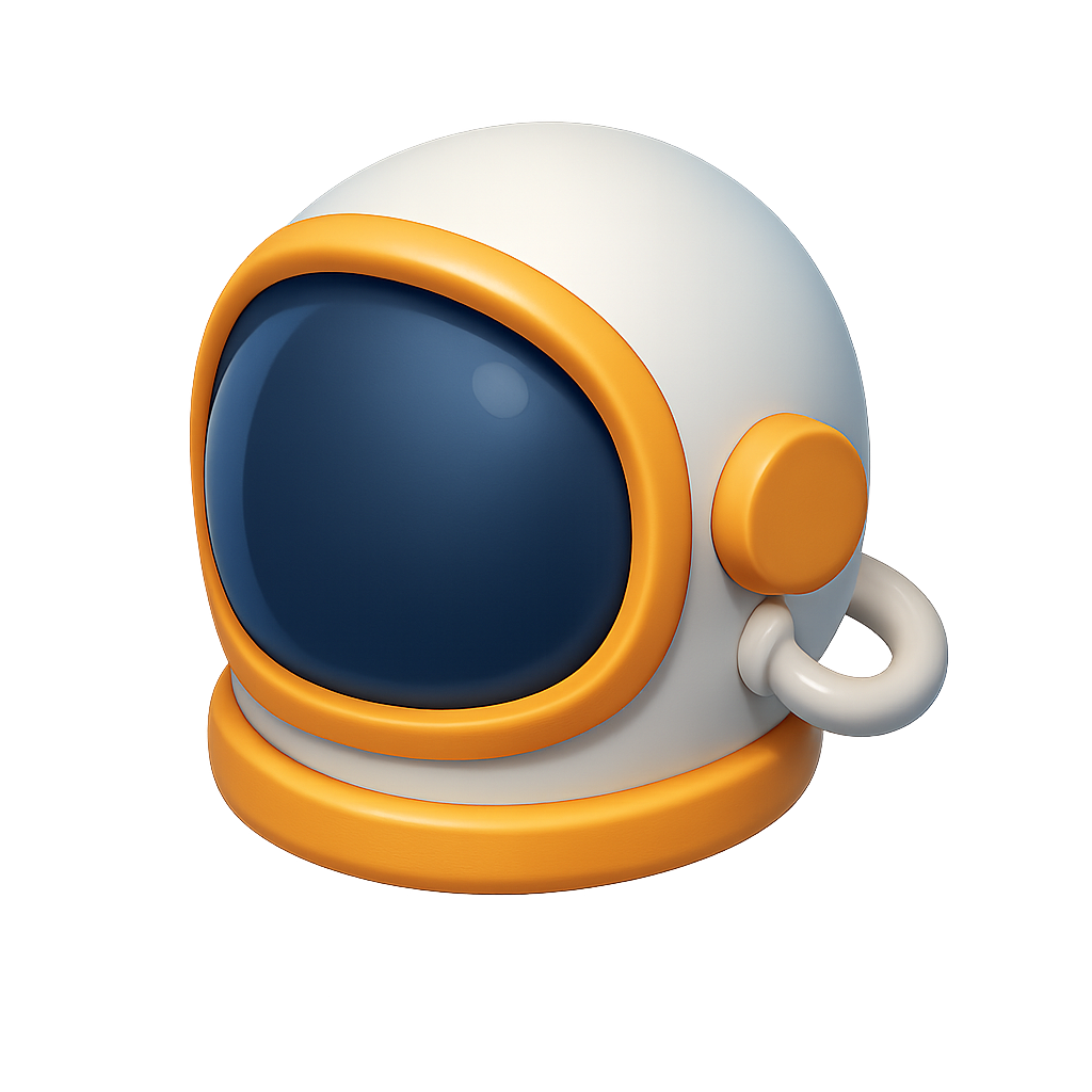 White astronaut helmet with orange trim