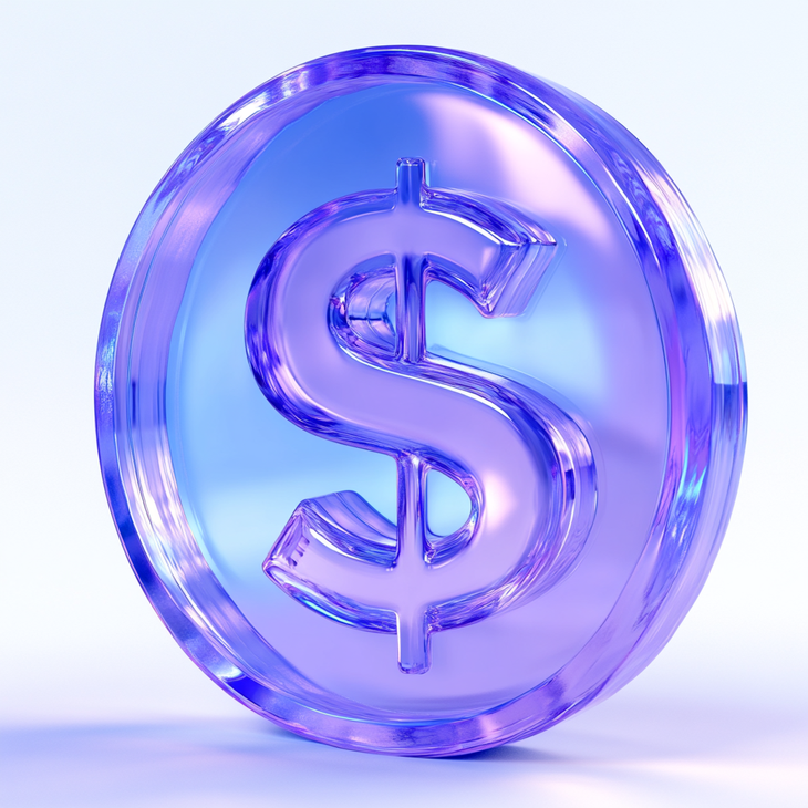 Glass coin with a dollar sign