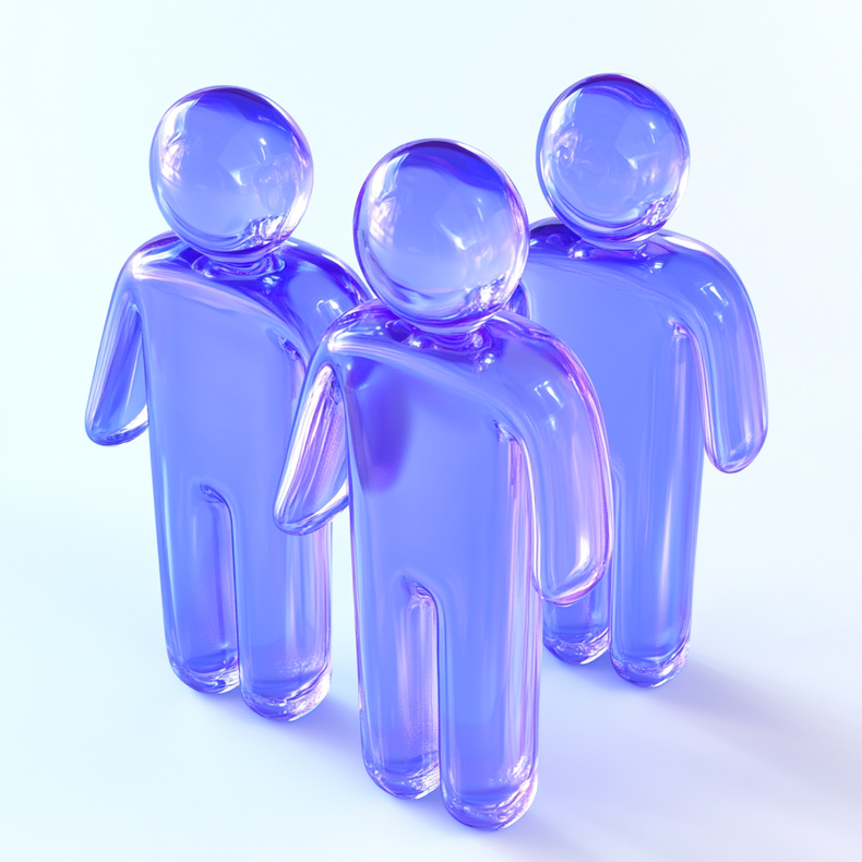 Glass figures standing together