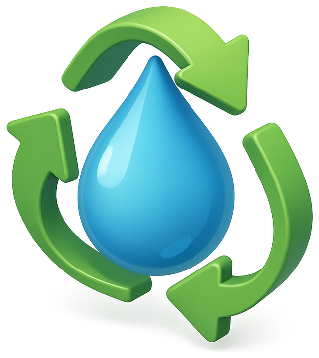 3D water drop inside green recycling arrows