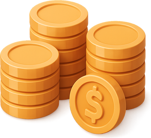 3D coin stacks with a dollar coin