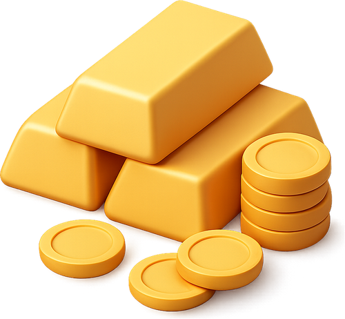 3D gold bars and coins