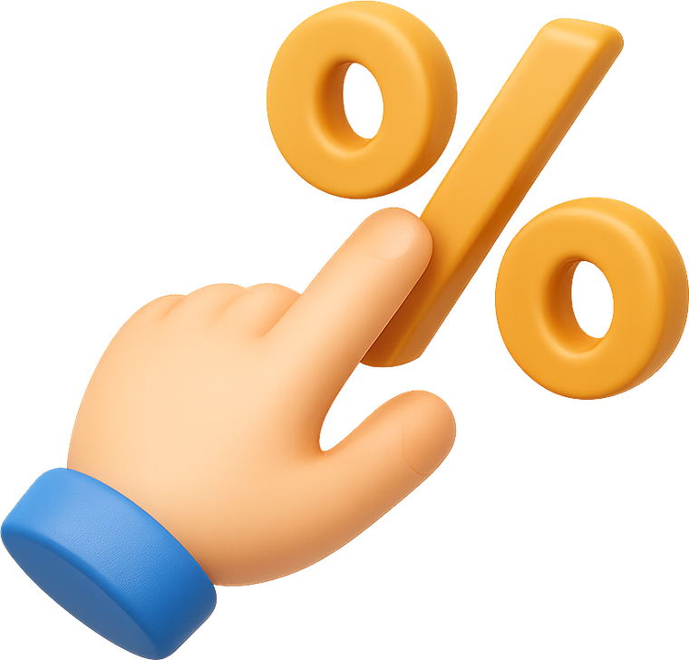3D hand pressing a golden percent sign