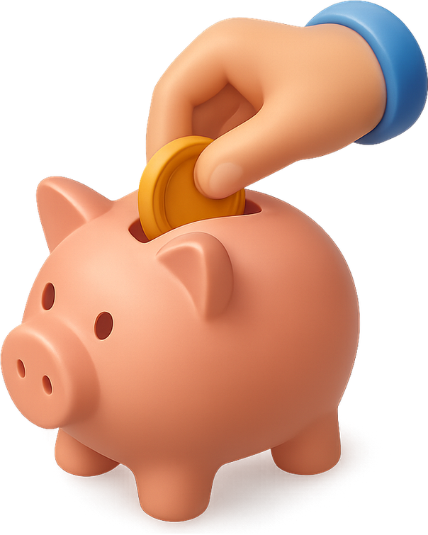 3D piggy bank with a hand dropping in a coin
