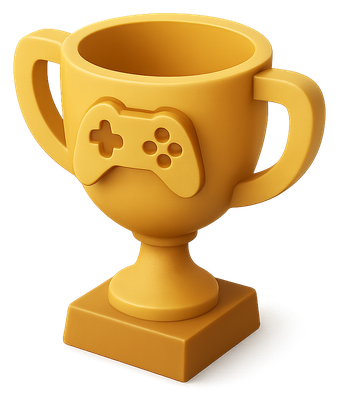 Golden 3D trophy with a gamepad on it