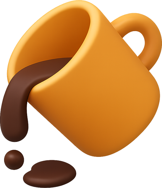 3D mug tipping over with coffee spilling out