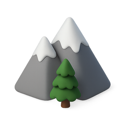 Mountain peaks with a green pine tree