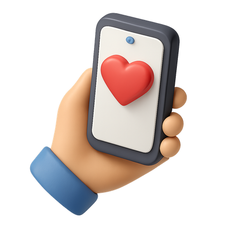 Hand holding a phone with a heart on screen