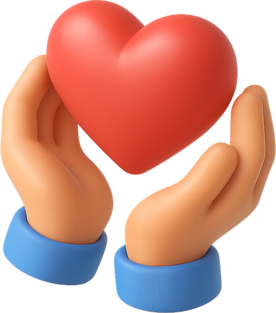 3D hands holding a heart